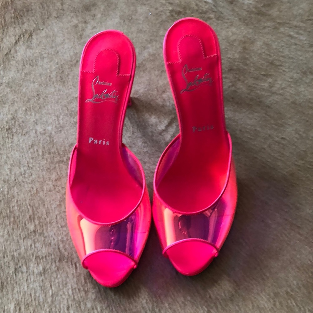 Hot pink patent sandals Christian louboutin 85 height heel new box and dust bag